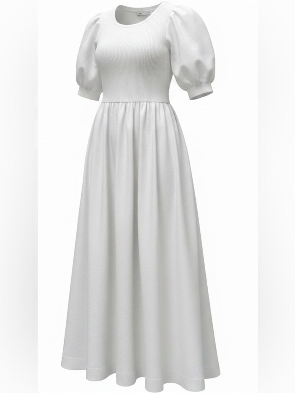 Zara Off-White Puff Sleeve Midi Dress Stretch Bodice M Romantic Cottagecore MED